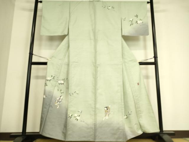 平和屋着物▽十日町友禅作家 越村幸雪 訪問着 単衣 紬地 童子遊び花文 正絹 逸品 DAAT9136az