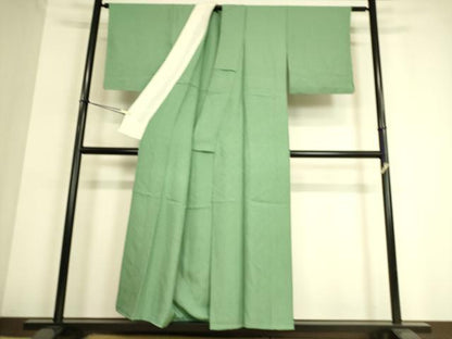 平和屋着物▽上質な色無地　単衣　霞地紋　青竹色　正絹　逸品　DAAT9140az