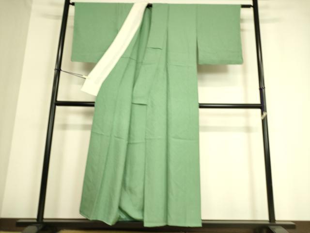 平和屋着物▽上質な色無地　単衣　霞地紋　青竹色　正絹　逸品　DAAT9140az