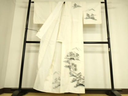 平和屋着物▽訪問着 単衣 紬地 作家物 風景渡橋山文 手描き 正絹 逸品 DAAT9135az
