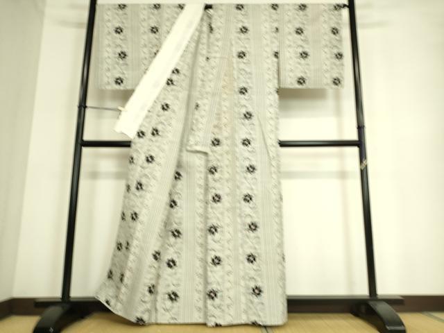 平和屋着物▽上質な紬 単衣 花唐草間道 正絹 逸品 DAAT9147az