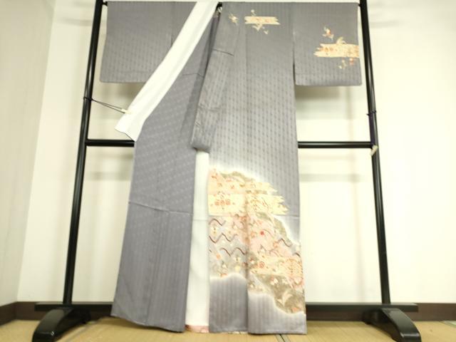 平和屋着物▽訪問着　単衣　駒刺繍　更紗花鳥文　金彩　正絹　逸品　DAAT9171az