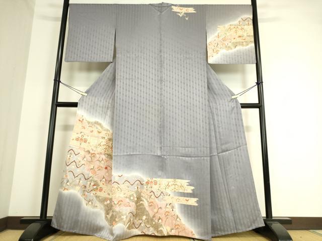 平和屋着物▽訪問着　単衣　駒刺繍　更紗花鳥文　金彩　正絹　逸品　DAAT9171az