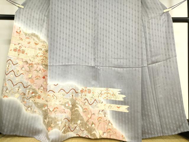 平和屋着物▽訪問着　単衣　駒刺繍　更紗花鳥文　金彩　正絹　逸品　DAAT9171az