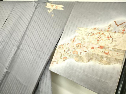 平和屋着物▽訪問着　単衣　駒刺繍　更紗花鳥文　金彩　正絹　逸品　DAAT9171az