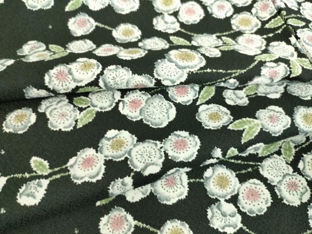 平和屋着物▽小紋 単衣 枝花文 黒地 洗える着物 DAAT9190az