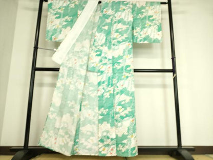 平和屋着物▽小紋 単衣 雲取り流水花文 金彩 洗える着物 DAAT9206az
