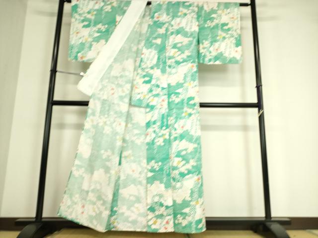 平和屋着物▽小紋 単衣 雲取り流水花文 金彩 洗える着物 DAAT9206az