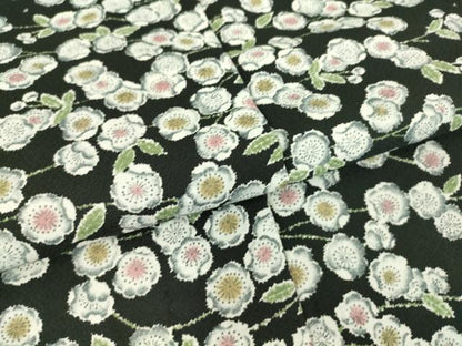 平和屋着物▽小紋 単衣 枝花文 黒地 洗える着物 DAAT9190az