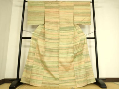 平和屋着物▽上質な紬 単衣 縞 正絹 逸品 DAAT9201az