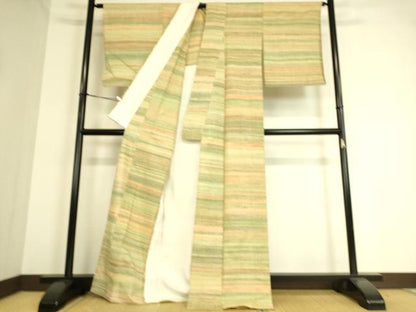 平和屋着物▽上質な紬 単衣 縞 正絹 逸品 DAAT9201az