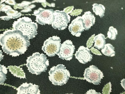 平和屋着物▽小紋 単衣 枝花文 黒地 洗える着物 DAAT9190az