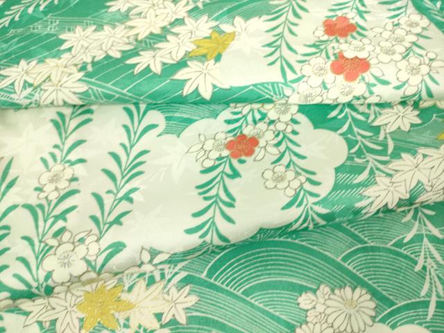 平和屋着物▽小紋 単衣 雲取り流水花文 金彩 洗える着物 DAAT9206az
