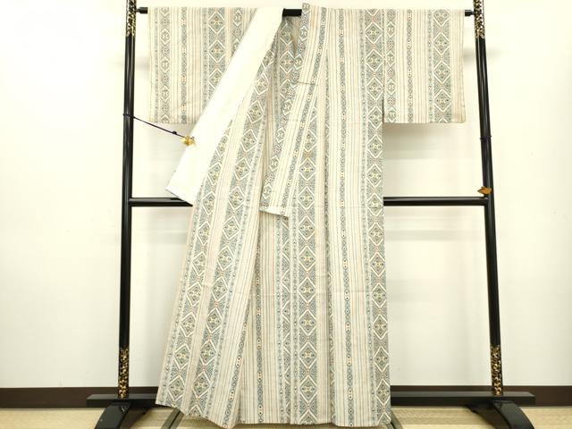 平和屋着物▽上質な紬 単衣 菱間道 正絹 逸品 DAAT3638fe