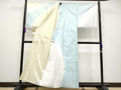 平和屋本店■希少 男性 夏物 十日町 名門青柳 櫛引織 赤城紬 草木染 キングサイズ 訪問着 山梔子藍色染 やまと誂製 証紙付 逸品 CYAA2613s5