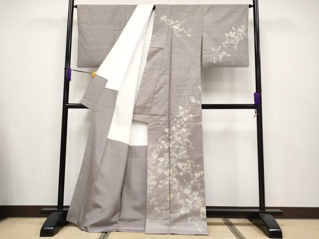 平和屋本店■極上　石川県指定無形文化財　牛首紬　白山工房　手織　訪問着　作家物　刺繍　葡萄蔦の葉花文　金糸　証紙付 逸品 CYAA2652s5