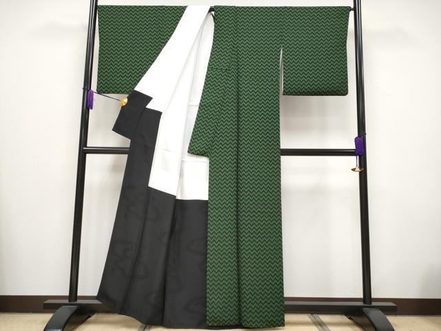 平和屋本店■極上　キモノデザイナー　斉藤上太郎　小紋　幾何学文様　黒地　逸品　CYAA2649s5