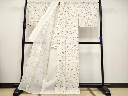 平和屋本店■極上　夏物　染織の名門　しょうざん　生紬　更紗花唐草文　練色地　証紙付き　逸品　CYAA2653s5