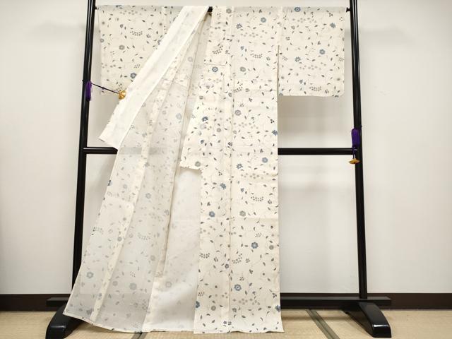 平和屋本店■極上　夏物　染織の名門　しょうざん　生紬　更紗花唐草文　練色地　証紙付き　逸品　CYAA2653s5