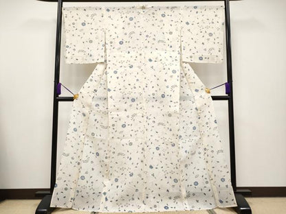 平和屋本店■極上　夏物　染織の名門　しょうざん　生紬　更紗花唐草文　練色地　証紙付き　逸品　CYAA2653s5