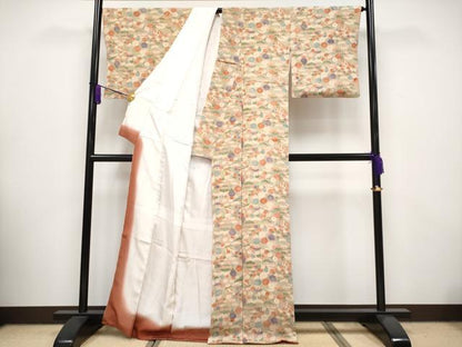 平和屋本店■極上　創業460年・千總　小紋　飛鶴草花文　水柿色地　逸品　CYAA2648s5
