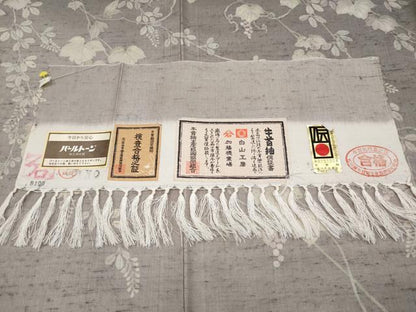 平和屋本店■極上　石川県指定無形文化財　牛首紬　白山工房　手織　訪問着　作家物　刺繍　葡萄蔦の葉花文　金糸　証紙付 逸品 CYAA2652s5