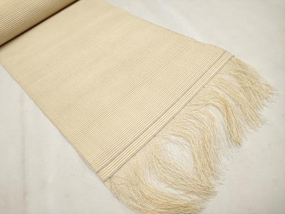 平和屋本店＊極上 夏物 銀座 志ま亀 名古屋帯 帯反物 絽綴れ 総刺繍 丸文 丁子色 証紙・木箱付き 逸品 未使用 CYAA2671s5