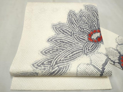 平和屋着物●名門　藤娘きぬたや・総絞り　九寸名古屋帯　舞花文　正絹　逸品　CAAT8326hy
