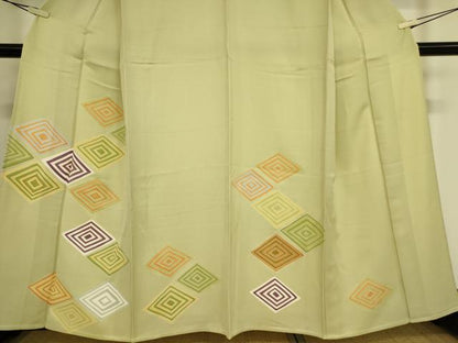 平和屋着物▽銀座　志ま亀　訪問着　単衣　駒刺繍　入子菱　正絹　逸品　DAAT9138az