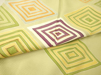 平和屋着物▽銀座　志ま亀　訪問着　単衣　駒刺繍　入子菱　正絹　逸品　DAAT9138az