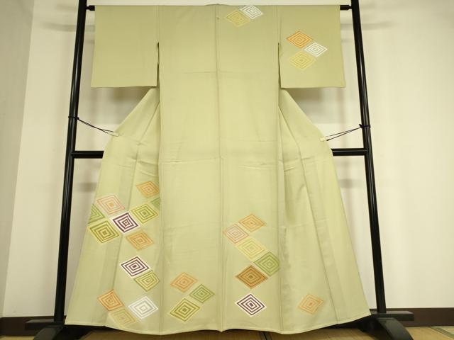 平和屋着物▽銀座　志ま亀　訪問着　単衣　駒刺繍　入子菱　正絹　逸品　DAAT9138az