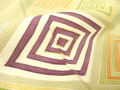 平和屋着物▽銀座　志ま亀　訪問着　単衣　駒刺繍　入子菱　正絹　逸品　DAAT9138az