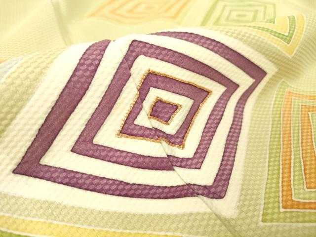 平和屋着物▽銀座　志ま亀　訪問着　単衣　駒刺繍　入子菱　正絹　逸品　DAAT9138az