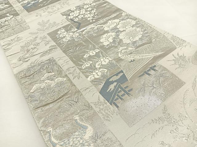 平和屋着物◎六通柄袋帯 唐織 短冊花鳥文 銀糸 正絹 逸品 BAAT9862hj