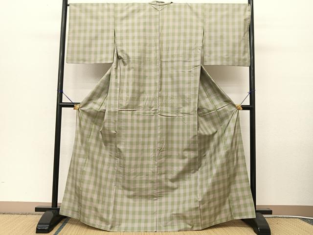 平和屋着物●本場縞大島紬　単衣　格子柄　正絹　逸品　BAAT9134yc