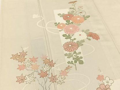 平和屋着物▽訪問着 単衣 刺繍 熨斗草花文 正絹 逸品 BAAT9145yc