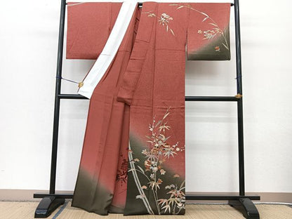 平和屋着物●訪問着　単衣　松竹梅　秋草文　暈し染め　金彩　正絹　逸品　BAAT9143yc