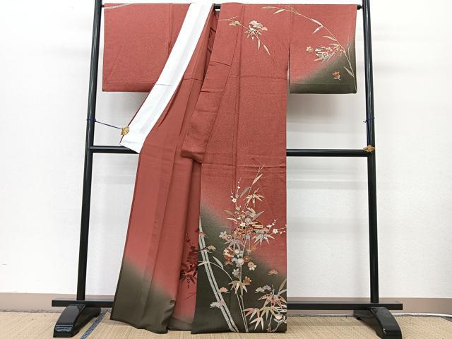 平和屋着物●訪問着　単衣　松竹梅　秋草文　暈し染め　金彩　正絹　逸品　BAAT9143yc