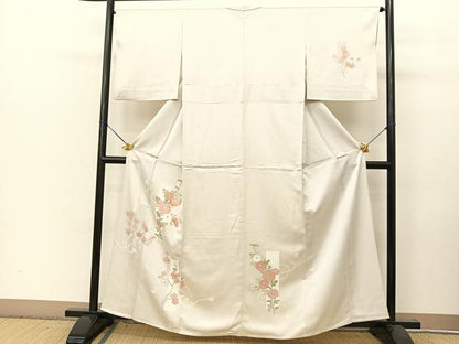 平和屋着物▽訪問着 単衣 刺繍 熨斗草花文 正絹 逸品 BAAT9145yc