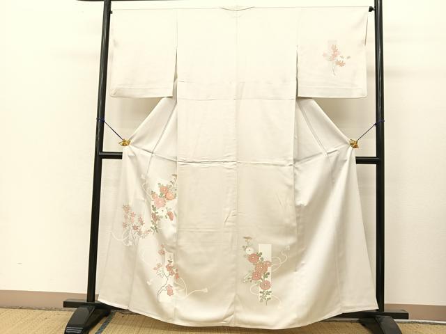 平和屋着物▽訪問着 単衣 刺繍 熨斗草花文 正絹 逸品 BAAT9145yc
