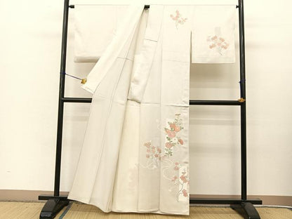 平和屋着物▽訪問着 単衣 刺繍 熨斗草花文 正絹 逸品 BAAT9145yc
