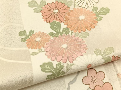 平和屋着物▽訪問着 単衣 刺繍 熨斗草花文 正絹 逸品 BAAT9145yc
