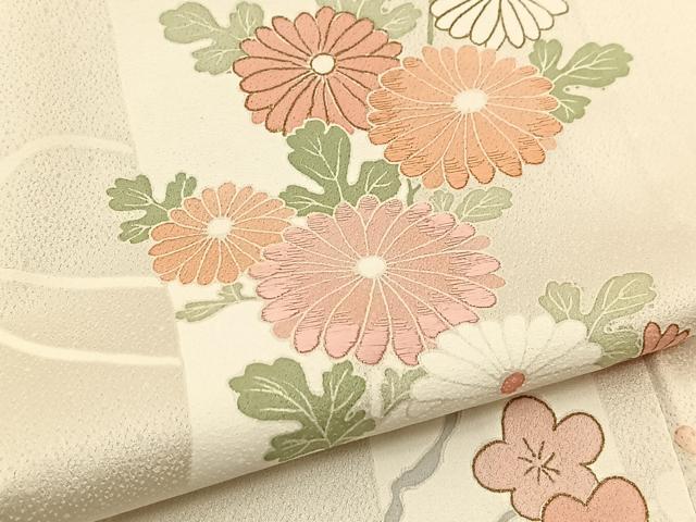 平和屋着物▽訪問着 単衣 刺繍 熨斗草花文 正絹 逸品 BAAT9145yc