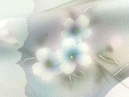 平和屋着物▽訪問着 単衣 手描き 花蝶文 銀彩 正絹 逸品 BAAT9142yc