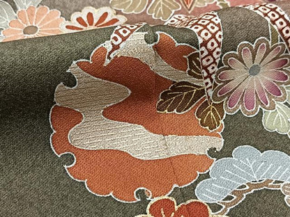 平和屋着物●訪問着　単衣　松竹梅　秋草文　暈し染め　金彩　正絹　逸品　BAAT9143yc