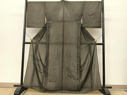 平和屋着物●訪問着　無双　紗袷　紗&amp;#10005;絽　鮎　黒地　正絹　逸品　BAAT9150yc