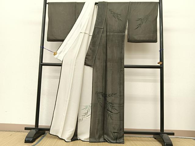 平和屋着物●訪問着　無双　紗袷　紗&amp;#10005;絽　鮎　黒地　正絹　逸品　BAAT9150yc