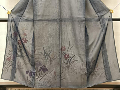 平和屋着物▽訪問着 無双 紗袷 紗×絽 草花文 正絹 逸品 BAAT9149yc
