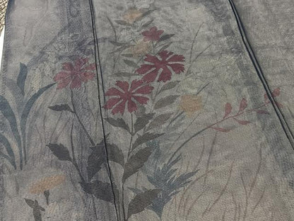 平和屋着物▽訪問着 無双 紗袷 紗×絽 草花文 正絹 逸品 BAAT9149yc