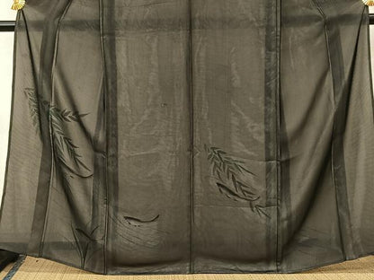 平和屋着物●訪問着　無双　紗袷　紗&amp;#10005;絽　鮎　黒地　正絹　逸品　BAAT9150yc